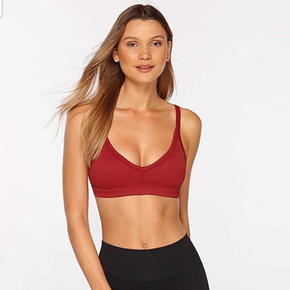Lorna Jane Extend Yoga Sports Bra Red Ribbed XS